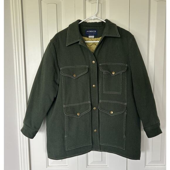 Vintage Liz Claiborne Passport Dark Green Wool Coat Size Women’s Petite Small - Picture 1 of 9